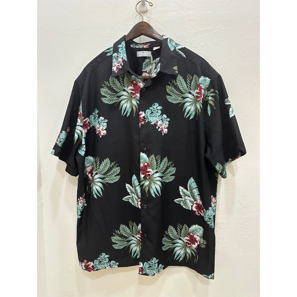Cafe Luna Mens XL Tropical Floral Hibiscus Short Sleeve Button Down Shirt Black